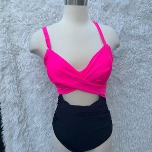 Stylish Pink and Black One Piece Swimsuit size medium